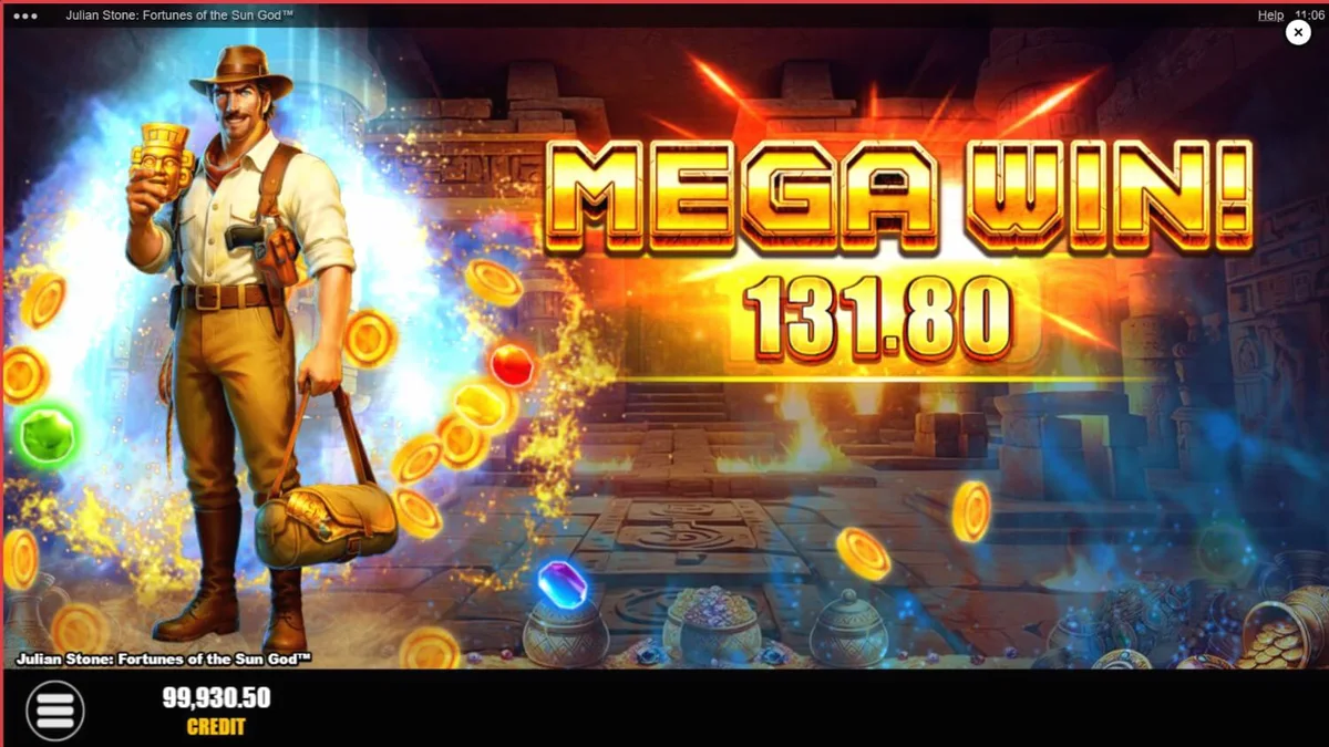 Julian Stone: Fortunes of the Sun God slot game interface with Aztec jungle theme